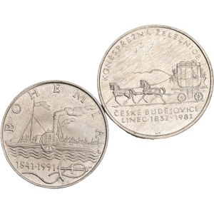 Socialist and Federal rep.1960-1992, Lot 2 coins 100 Korun 1982 Horse drawn railway, 50 Korun 1991 First Steamship