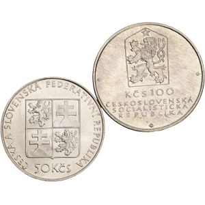 Socialist and Federal rep.1960-1992, Lot 2 coins 100 Korun 1982 Horse drawn railway, 50 Korun 1991 First Steamship