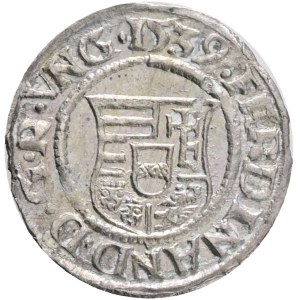 FERDINAND I. 1526-1564, 1 Denier 1539 KB , Curved Shield, Madonna