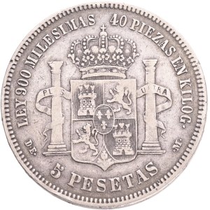 ALFONSO XII. 1874-1885, 5 Pesetas 1876(76) DE-M, 1st portrait