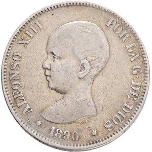 ALFONSO XIII. 1886-1931, 5 Pesetas 1890(90) PG-M, 1.