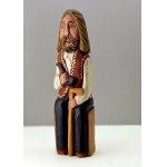 Wooden folk sculpture of a Baca with a pipe - Stryszawa - Emilia Leśniak - 1970s.