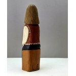 Wooden folk sculpture of a Baca with a pipe - Stryszawa - Emilia Leśniak - 1970s.