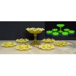Victorian uranium glass cake set - Gateshead - mid-19th century.