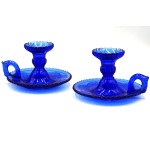 Ząbkowice Glassworks - a pair of cobalt cagoules, [ cobalt glass, communist period ].