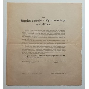 Provolání k židovské obci, Krakov, 30. léta 20. století.