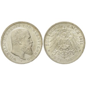 GERMANIA. WURTTEMBERG. Guglielmo II (1891-1918). 3 marchi 1911. KM 635; Ag; 16,67gr. qFDC