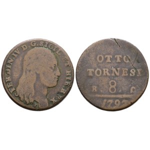 NAPOLI. REGNO DI NAPOLI. Ferdinando IV di Borbone (1759-1799 I per.). 8 tornesi 1797. Cu; 16gr; Gig.115; MB