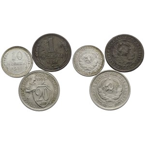 URSS. Lotto di 3 monete da 20, 10, 1 copechi. Ag e Cu; Data e conservazioni varie.