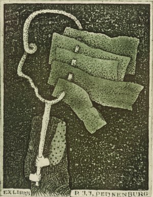 Stasys Eidrigevicius (ur. 1949, Mediniszki na Litwie), Exlibris P.J.J. Pejnenburg, 1963
