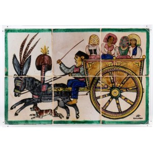 RICHARD DÖLKER (Schönberg 1896 - Kohlgraben 1955), Veľký majolikový panel zložený zo šiestich dlaždíc, zdobený slávnostným vozom