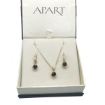 Apart earrings and necklace set gold 585/14k with garnets