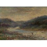 Sylweriusz Saski (1863 Nottingham - 1954 ), Pejzaż z wędkarzem
