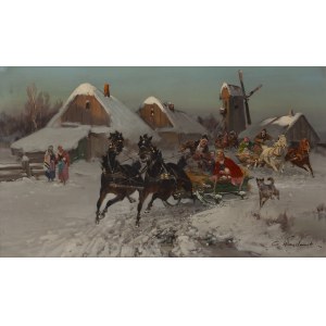 Czesław Wasilewski (1875 Varšava - 1947 Lodž), Kulig na dedine
