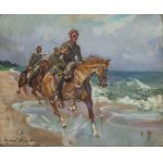 Wojciech Kossak (1856 Paris - 1942 Krakow), Lancer patrol by the sea, 1939