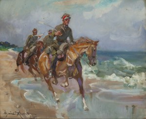 Wojciech Kossak (1856 Paryż - 1942 Kraków), Patrol ułanów nad morzem, 1939