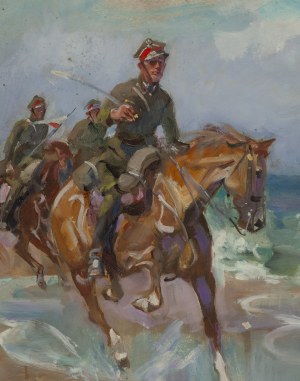 Wojciech Kossak (1856 Paryż - 1942 Kraków), Patrol ułanów nad morzem, 1939