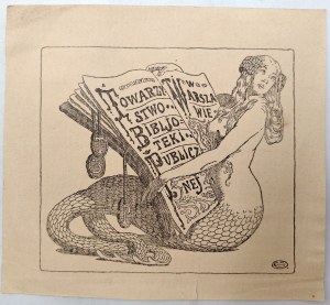 Edward Okuń (1872 - 1945) , Ekslibris Towarzystwo Biblioteki Publicznej w Warszawie, Warszawa 1907 [ Syrenka, Ex libris, secesja ]