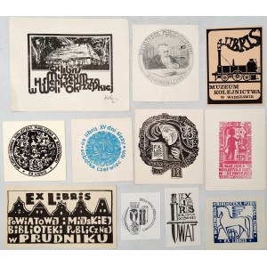 Sammlung - Flug von 11 Exlibris von Bibliotheken und Institutionen - Warschau, Konin, Szydłowiec, Wrocław, Prudnik [ Exlibris ].