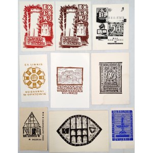 Sammlung - Flug von 9 Exlibris von Bibliotheken und Institutionen - Częstochowa, Opatów, Wrocław Końskie, [ Ekslibris ].