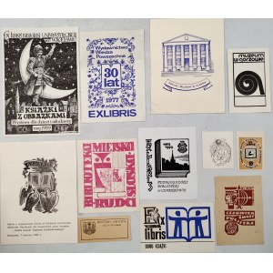 Sbírka - let 12 exlibris knihoven a institucí - Gorzów, Wrocław, Oleśno, Ruda Śląska, Poznań, Białystok [ Exlibris ].