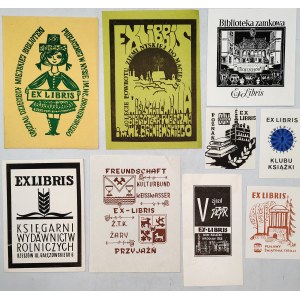 Collection - vol de 9 exlibrés de bibliothèques et institutions - Nysa, Gołuchów, Poznań, Rzeszów - [ Exlibris ].