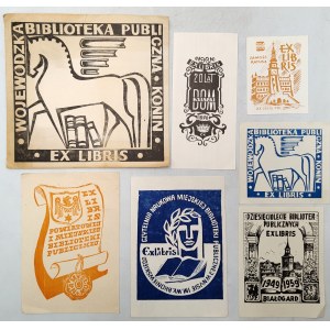 Collection - vol de 8 ex-libris de bibliothèques et institutions - Poznań, Namysłów, Białystok, Wisła, Łęczyca, Kraków [ Ex-libris ].