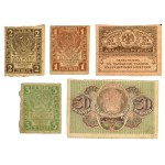 Rusko, 20 rublů 1917, 1, 2, 3 a 30 rublů 1919, sada 5 kusů.