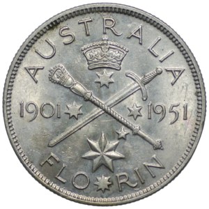 Australia, 1 florin 1951, 50 years of the Federation