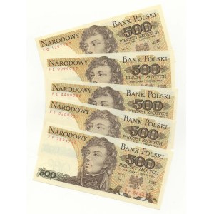 500 gold 1982, series FG, FF, FE, FE, FE, set of 5 pieces