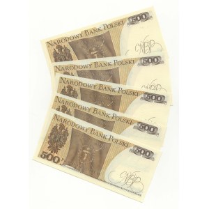 500 gold 1982, series FG, FF, FE, FE, FE, set of 5 pieces