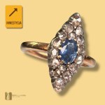 Gold 585 ring with sapphire (0.60 ct) and rosette diamonds, Certificate