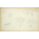 Stanislaw CHLEBOWSKI (1835-1884), Miniature outline of a genre scene, sketch of a sleeping dog and sketches of a horse