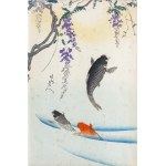 Toyohara Chikanobu (1838-1912), Carp leaping from a pond under a glycine tree, from the series: Interior of Chiyoda Palace, published by Fukuda Hatsujiro, Japan, 1895.