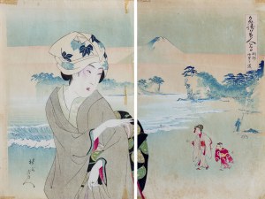 Toyohara Chikanobu (1838-1912), Piękność na plaży, z serii: Piękne kobiety i słynne widoki, Japonia, 1898 r.