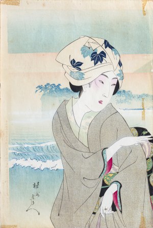 Toyohara Chikanobu (1838-1912), Piękność na plaży, z serii: Piękne kobiety i słynne widoki, Japonia, 1898 r.