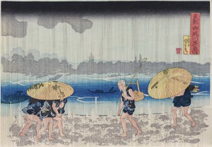 Utagawa Kuniyoshi (1797-1861), Widok nabrzeża Onmaya we wschodniej stolicy, wyd. Adachi, Japonia, lata 50. XX w.