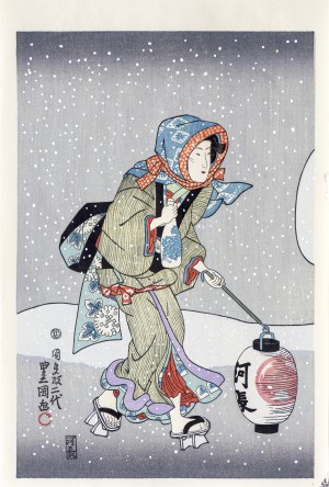 Utagawa Kunisada I (Toyokuni III, 1786-1864), Obfite opady śniegu pod koniec roku, wyd. Japonia, po 1960 r.