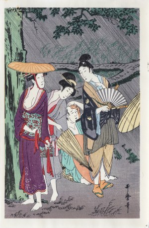 Kitagawa Utamaro (1753-1806), Schronienie przed deszczem pod wielkim drzewem, wyd. Japonia, po 1960 r.