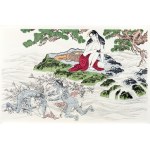 Kitagawa Utamaro (1753-1806), Clam Catchers and the Kappa Demon, from the series: Utamakura, published by Ishu-Kankokai, Tokyo/Japan circa 1970.