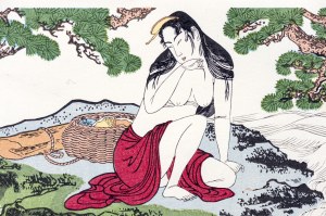 Kitagawa Utamaro (1753-1806), Poławiaczki małży i demon Kappa, z serii: Utamakura, wyd. Ishu-Kankokai, Tokio/Japonia ok. 1970 r.