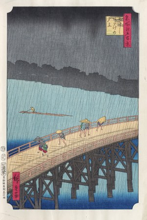 Utagawa Hiroshige (1797 - 1858), Nagły deszcz, z serii: 100 słynnych widoków Edo, wyd. Shinagawa, Kioto/Japonia, okres Showa, po 1960 r.