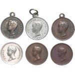 Henri V (1820-1883). Set of 6 medals, Henri duc de Bordeaux, with anchored cross charged with an ND heart (1830-1848).