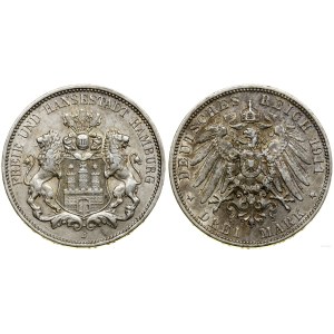 Germany, 3 marks, 1911 J, Hamburg