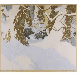Władysław BIELECKI (1896-1943), Puszcza Białowieska: Ciąg dzików II, 1931