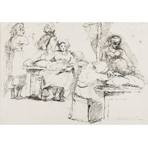 Jacek MALCZEWSKI (1854-1929), Szkic kompozycji obrazu - odpoczynek podczas pracy, ok. 1890
