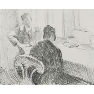 Stanisław KAMOCKI (1875-1944), Scena we wnętrzu, rozmowa mężczyzn, 1937