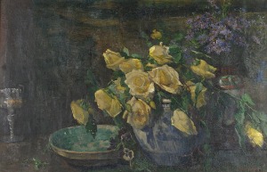 Helen IVERSEN (1870-ok. 1930), Żółte róże w wazonie