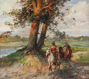 Tadeusz KOKIETEK (1920-1982), Jeźdźcy - scena z XVII wieku, 1975
