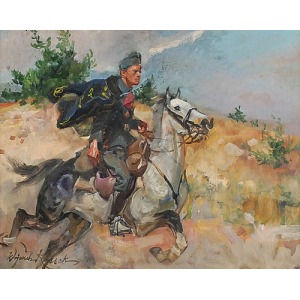 Wojciech KOSSAK (1856-1942), Ułan na galopującym koniu, ok. 1925